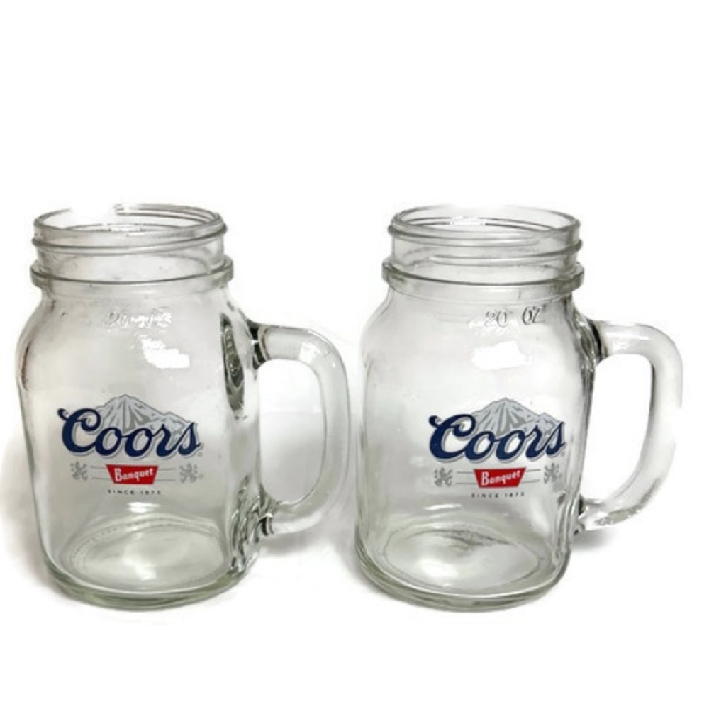 Pair of Coors Banquet Mason Jar Beer Mug 20oz